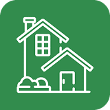 Green square with house illustration