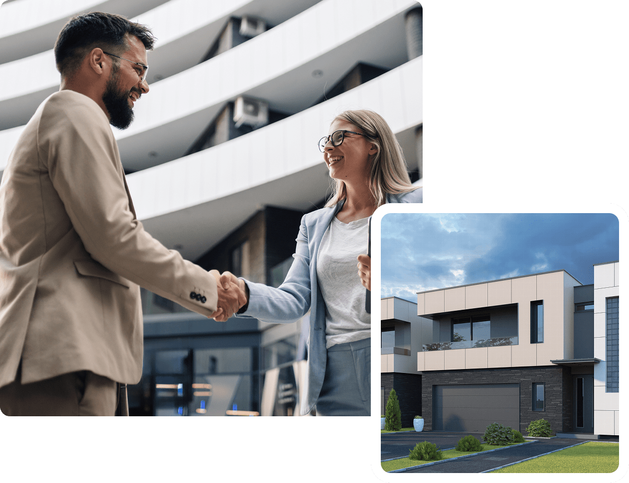 Business handshake outside modern building